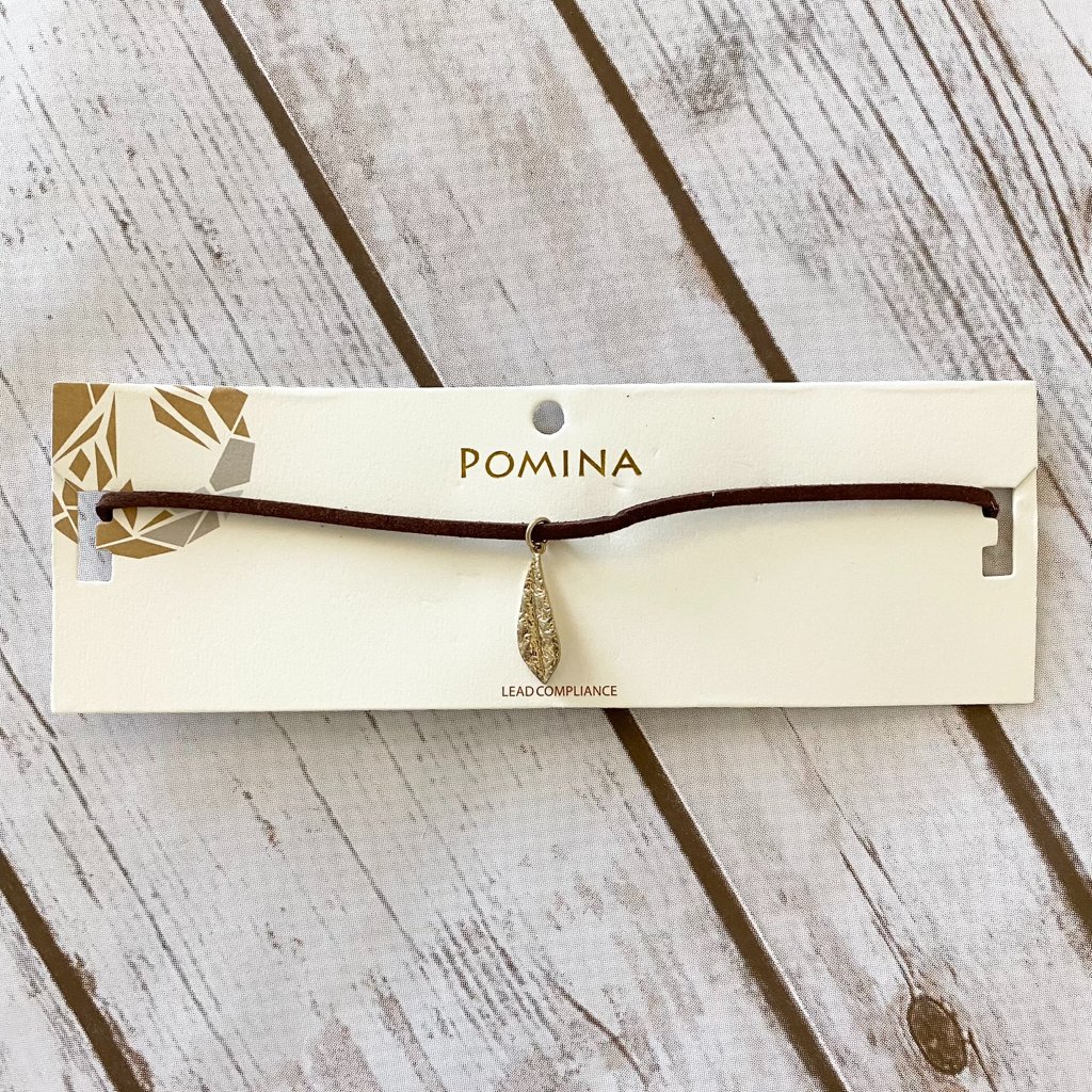 Pomina Womens Brown Faux Suede Choker Necklace Leaf Charm Fashion Jewelry 6$